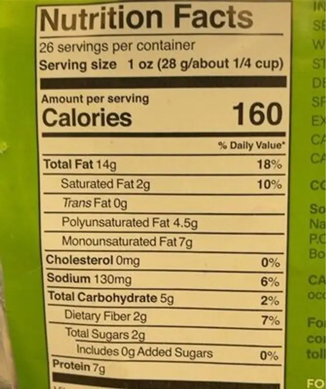 Dill Pickle Penuts nutrition facts table