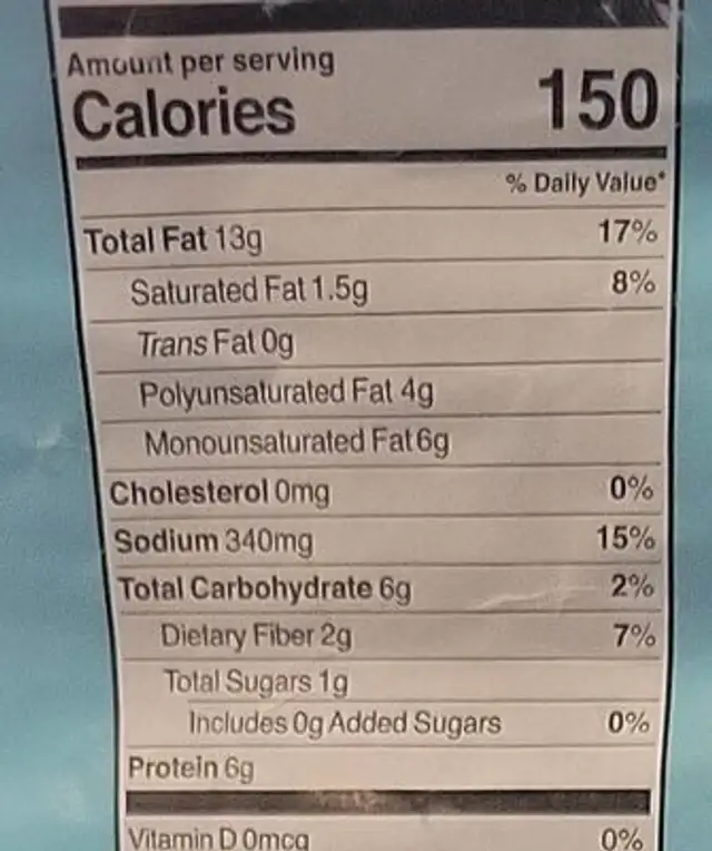 Sea salt and Vinegar peanuts nutrition facts table