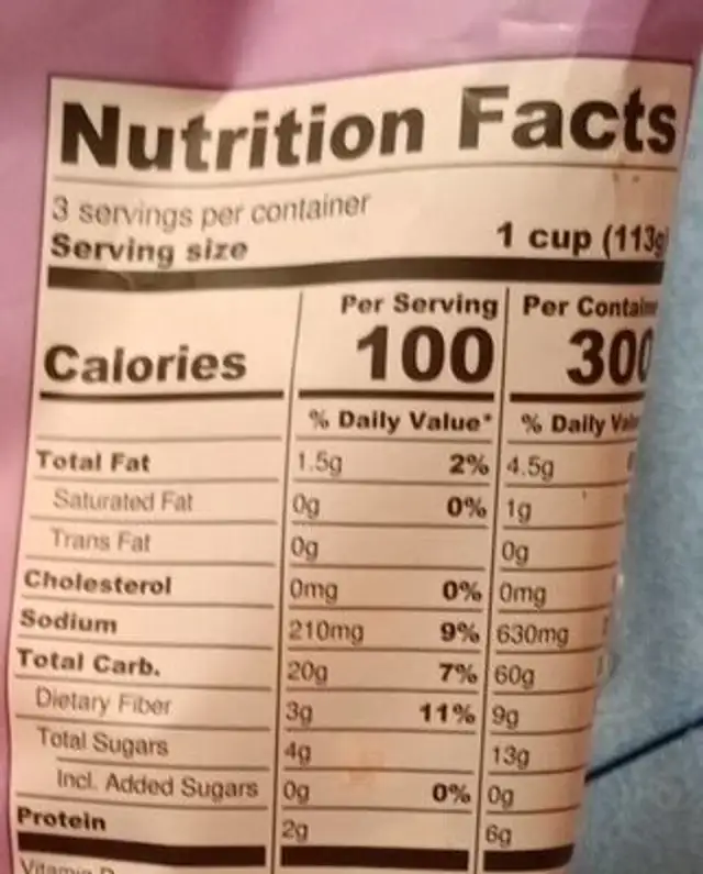 Sweet Potato Noodles and creamy marinara nutrition facts table