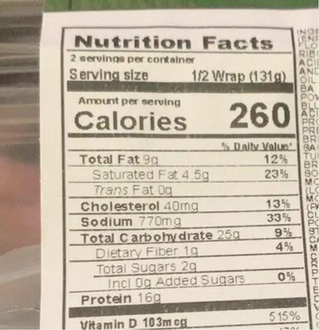 Caprese turkey wrap nutrition facts table