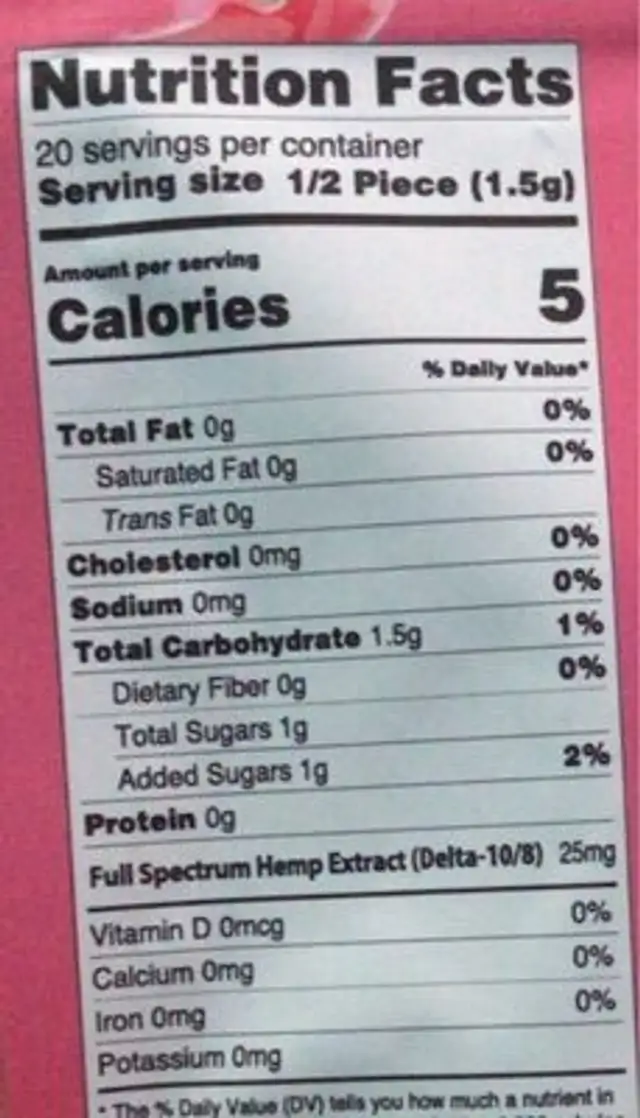 Vegan gummies watermelon 50 mg nutrition facts table