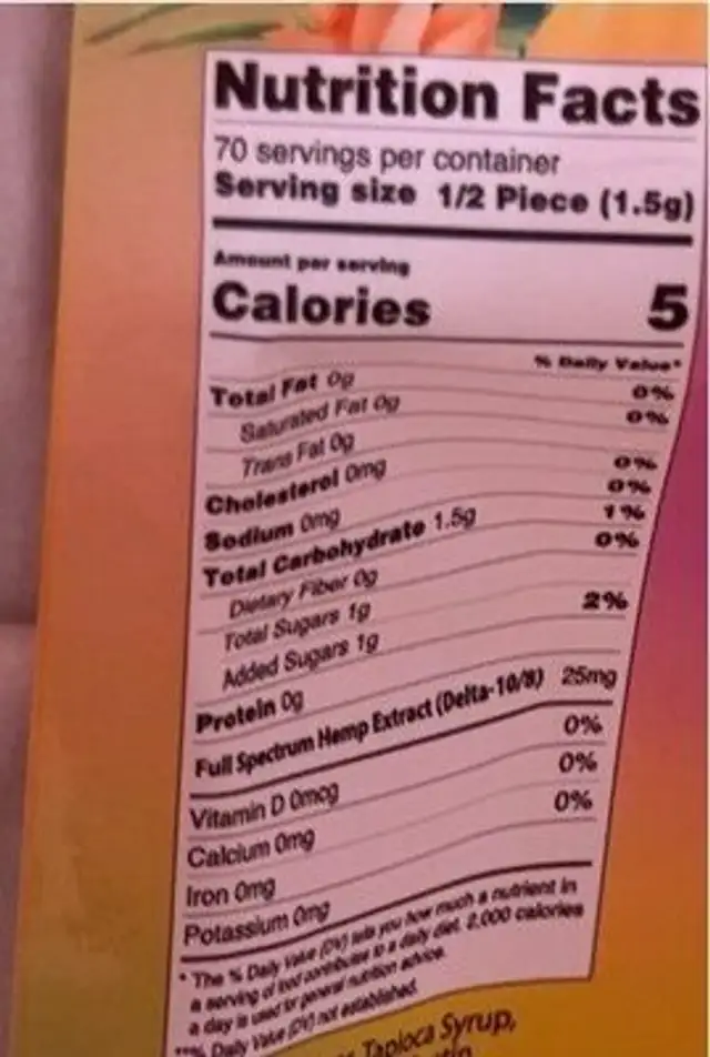 urb vegan gummies nutrition facts table