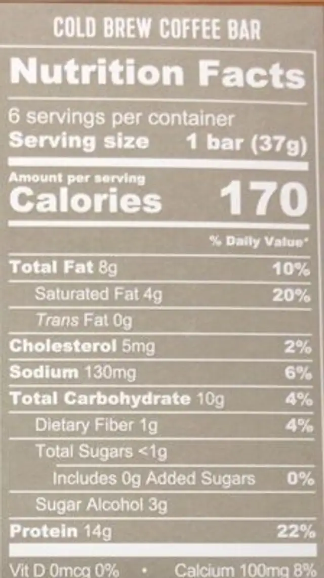 Jennifer Aniston protein and collagen bars nutrition facts table