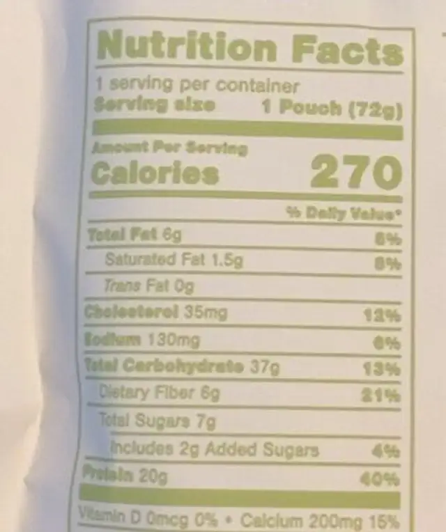 Oats Overnight nutrition facts table