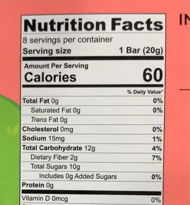 Mini fruit bars apple + strawberry nutrition facts table
