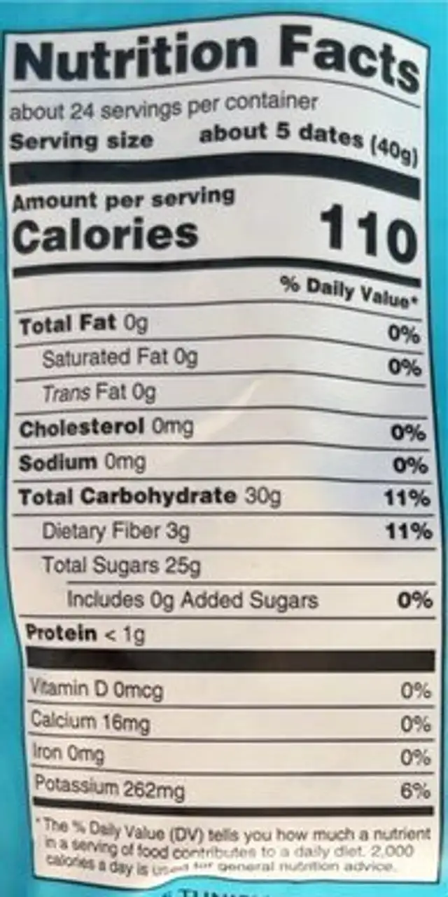 Deglet Noor DATES nutrition facts table