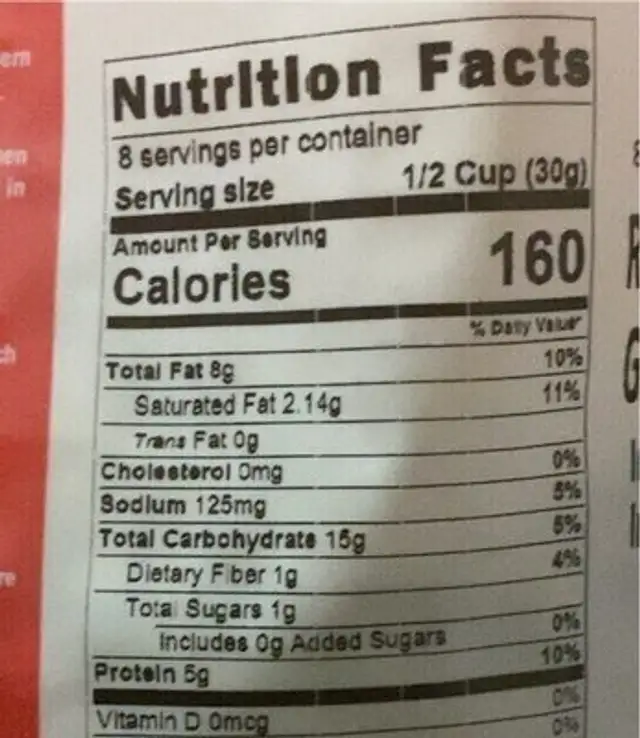 Zeina nutrition facts table