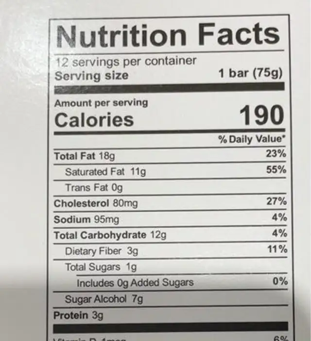 Keto Butter Pecan Ice Cream Bars nutrition facts table