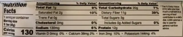 Metabolism Protein Super Bar nutrition facts table