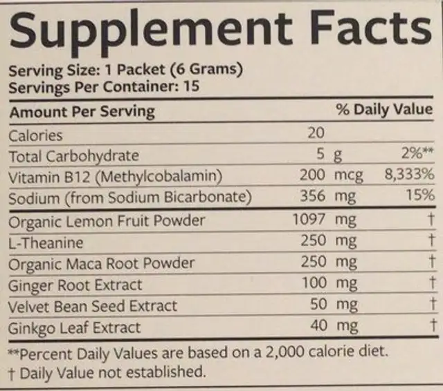 Energy Revitalizing Effervescents nutrition facts table