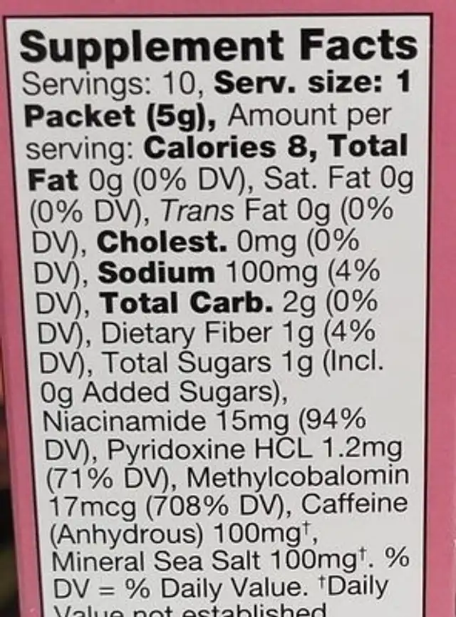 Energy Drink Mix Sour Cherry nutrition facts table