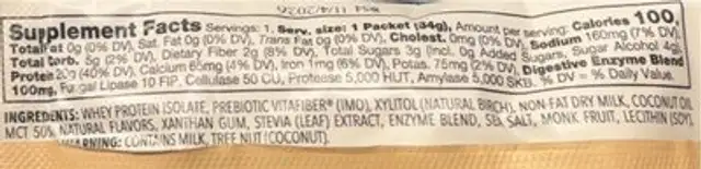 Clean Simple Protein nutrition facts table