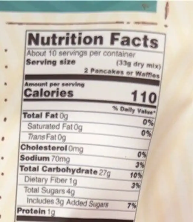 Pancake and waffle mix nutrition facts table