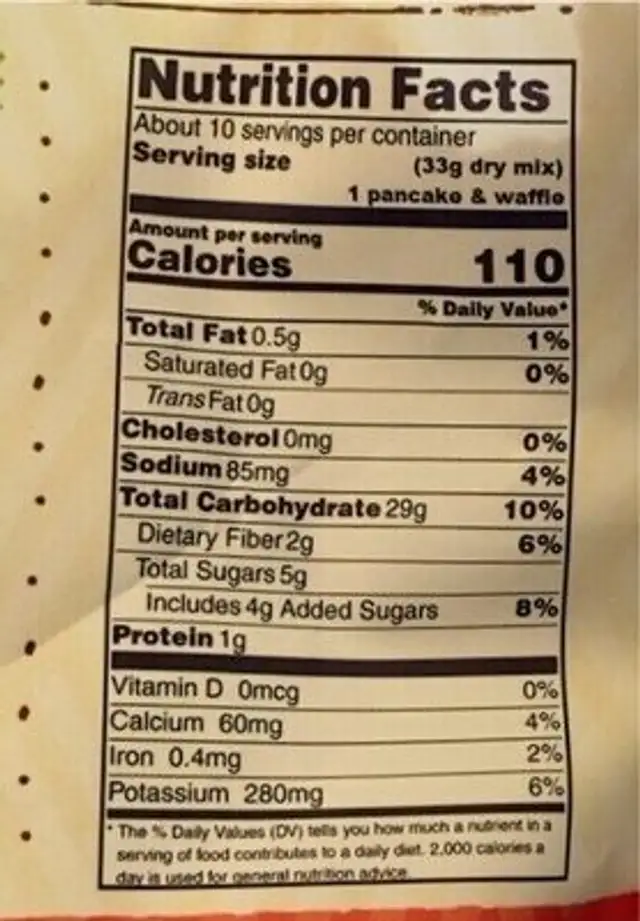 sweet cinnamon plantain pancake and waffle mix nutrition facts table