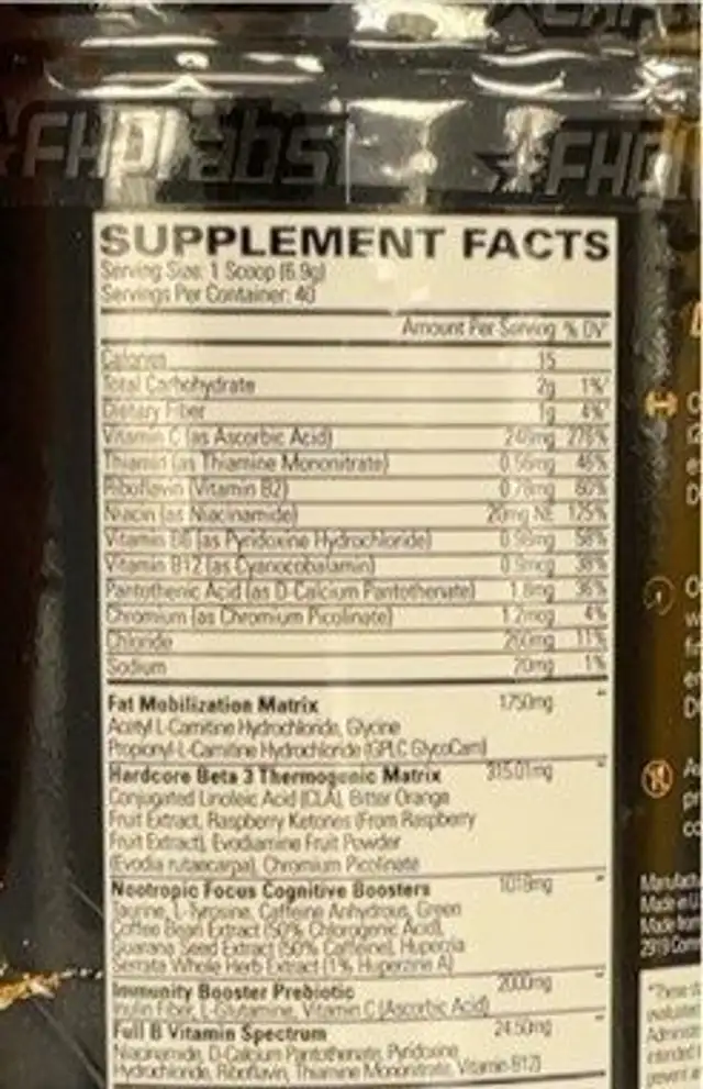 Oxyshred nutrition facts table