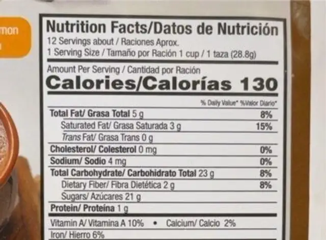 Chocolate clásico nutrition facts table