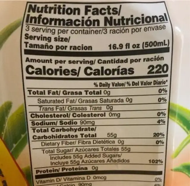 Aloe mango flavor nutrition facts table