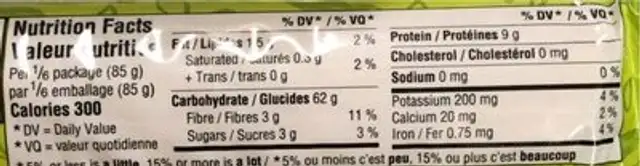 Organic Spaghetti nutrition facts table