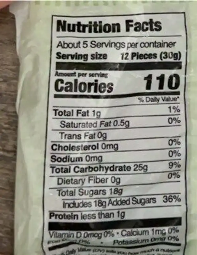 Sour rainbow bites nutrition facts table