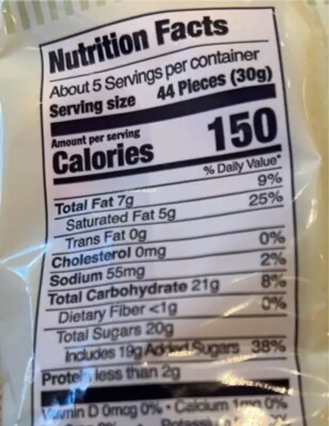 Peanut Butter Gems nutrition facts table