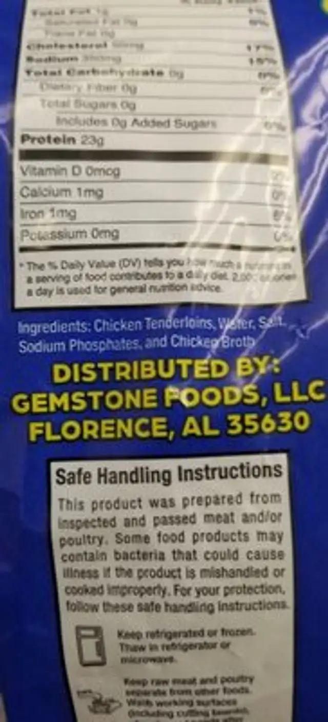 Chicken Tenderloins ingredients label