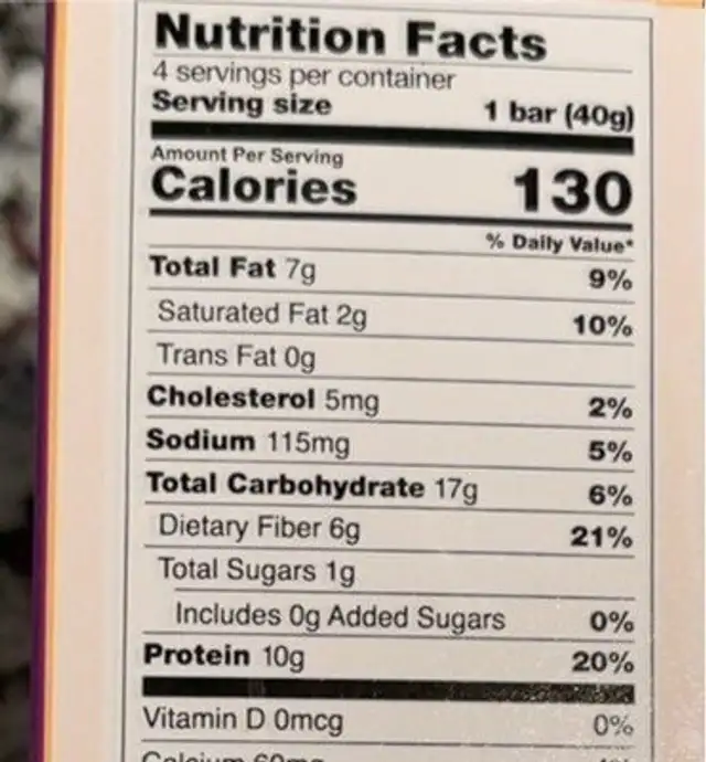 Grain-free Cereal Bars nutrition facts table