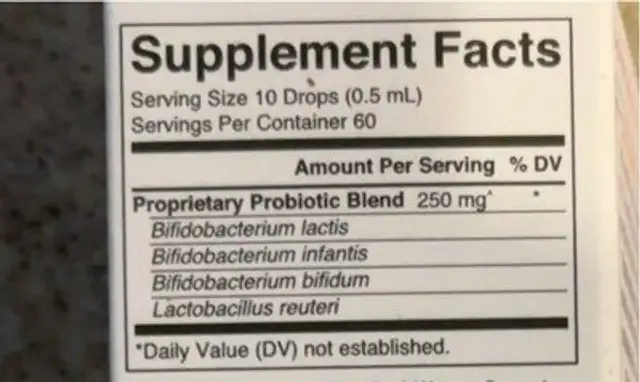 Organic infant liquid probiotic nutrition facts table