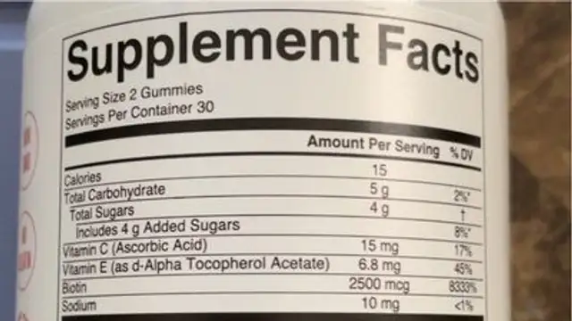 Hair, Skin, & Nails Gummies nutrition facts table