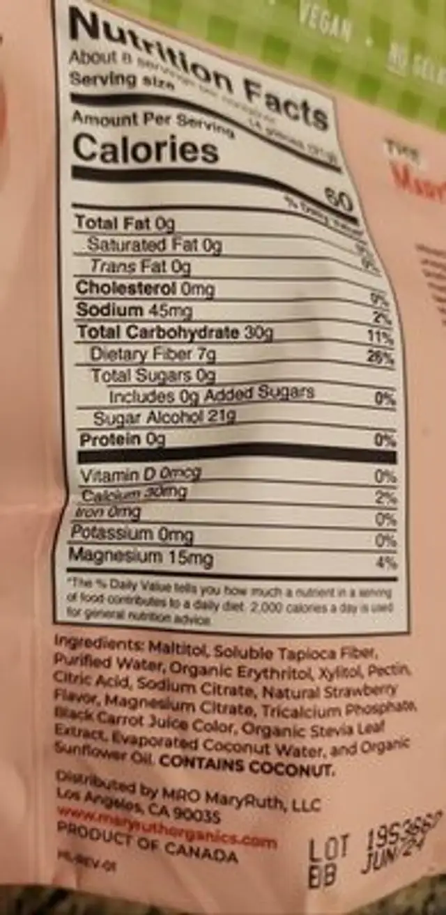 Strawberry gummy bear snacks nutrition facts table