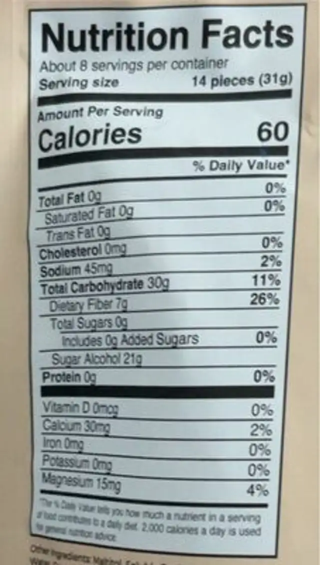Gummy bear snacks nutrition facts table