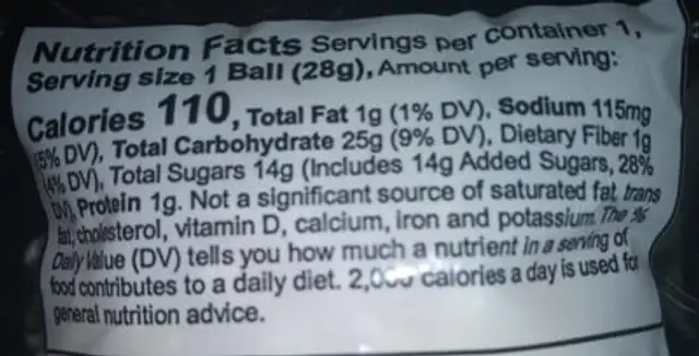 Sweet & Salty Popcorn Ball nutrition facts table