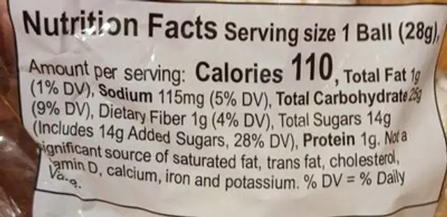 Popcorn Ball nutrition facts table