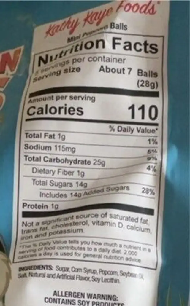 Peter popcorn tails nutrition facts table