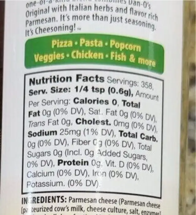 Cheesoning nutrition facts table