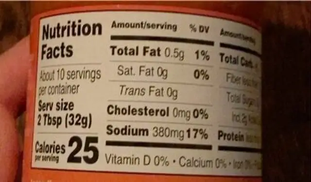 Singapore Chili Sauce nutrition facts table