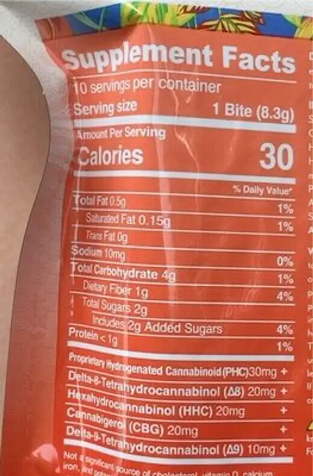 infused cereal bar nutrition facts table