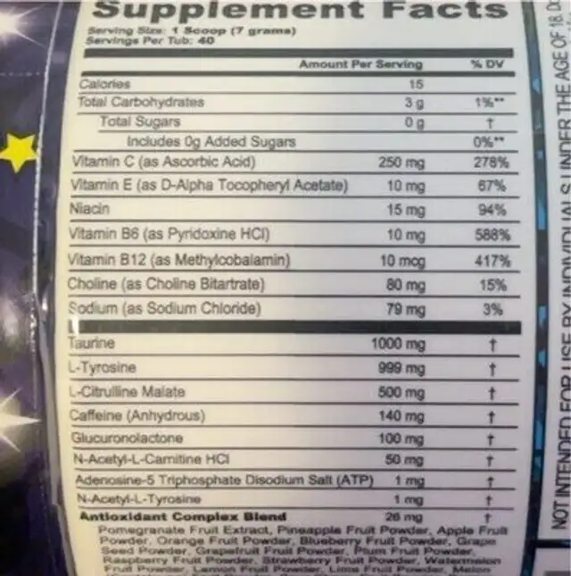 G FUEL Energy Formula Pewdiepie nutrition facts table