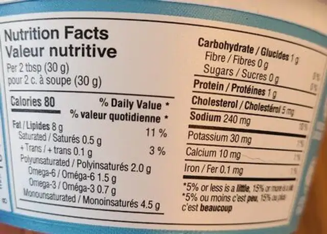 Trempette à légumes Originale nutrition facts table