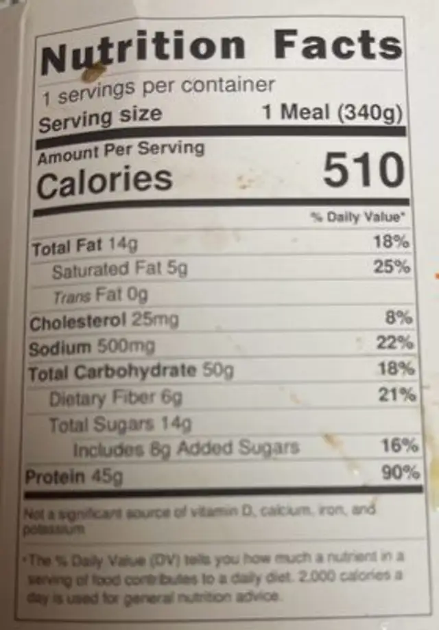 CleanEatz XL BBQ Chicken Totchos nutrition facts table