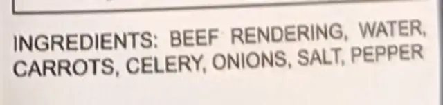 Brisket Marinade ingredients label