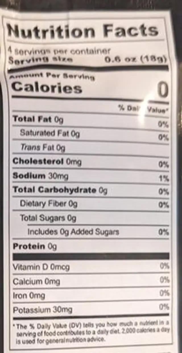 Brisket Marinade nutrition facts table