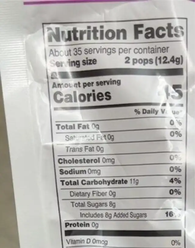 Vitamin c pops nutrition facts table