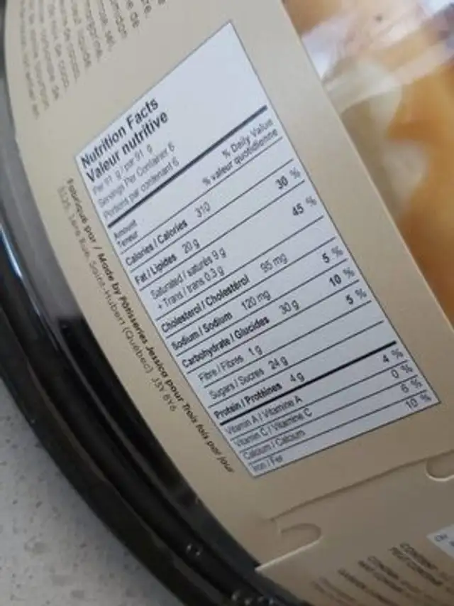 Gâteau caramel & vanille nutrition facts table