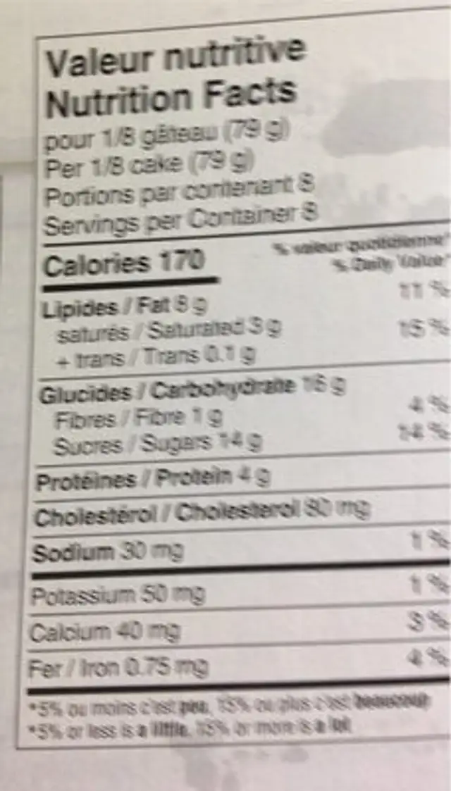 Bûche au yogourt nutrition facts table
