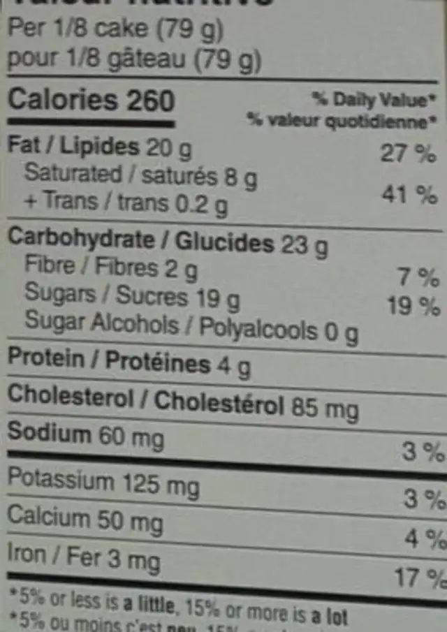 Bûche de célébration nutrition facts table