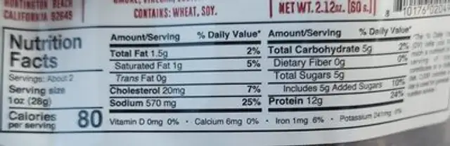Original beef jerky nutrition facts table