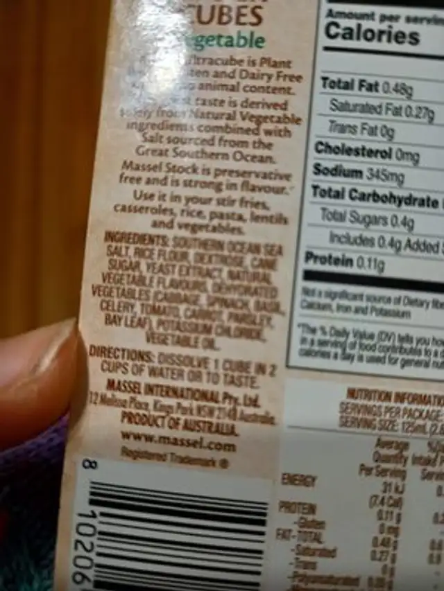 Stock tube vegetable ingredients label