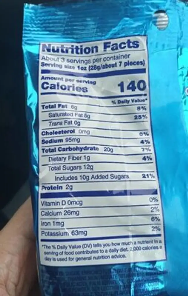 S'mores Flipz nutrition facts table