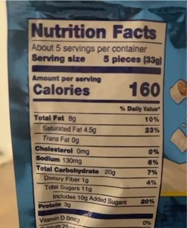 Flipz Stuff’d white fudge peanut butter nutrition facts table