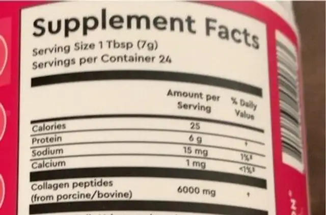 Pure Collagen nutrition facts table